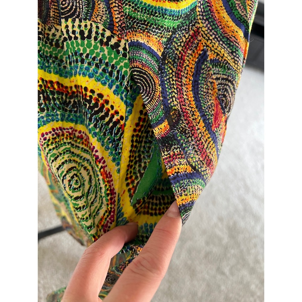 Retro swirl print Shirt Dress Mini boho green multicolour Size S - Picture 8 of 9